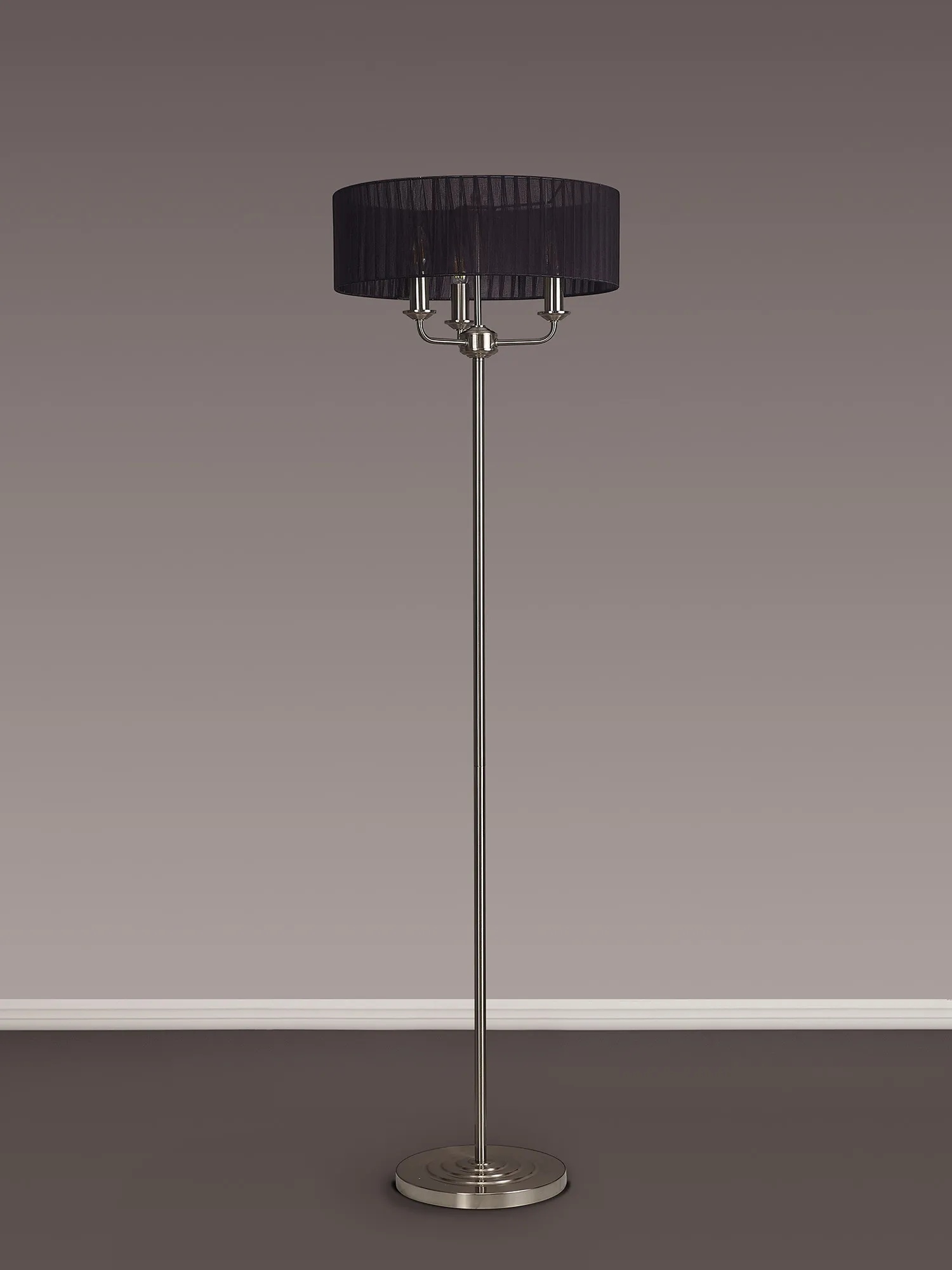 Banyan 45cm 3 Light Floor Lamp Satin Nickel, Black DK0928  Deco Banyan SN BL